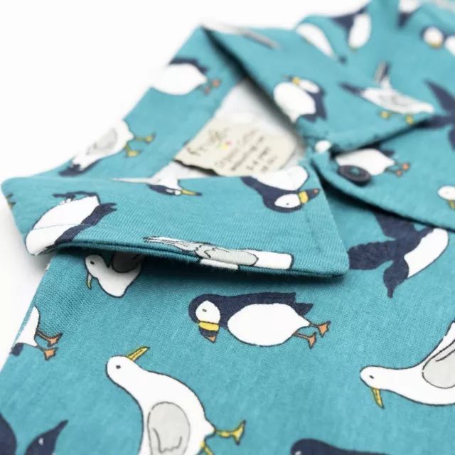 Polo Shirt bambini Frugi pinguino blu cotone manica corta vacanze di Natale 3