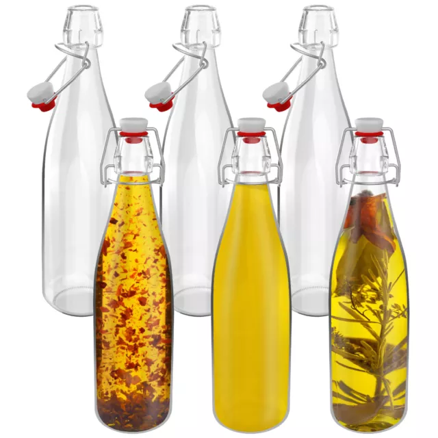 HEFTMAN Glass Bottles with Stoppers 500ml 6 Pack Swing Top Brewing Airtight Oil