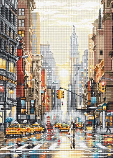 "Hazlo tú mismo punta de cruz contada con aguja ""Puesta de sol en 5th Avenue/Range: Cities"