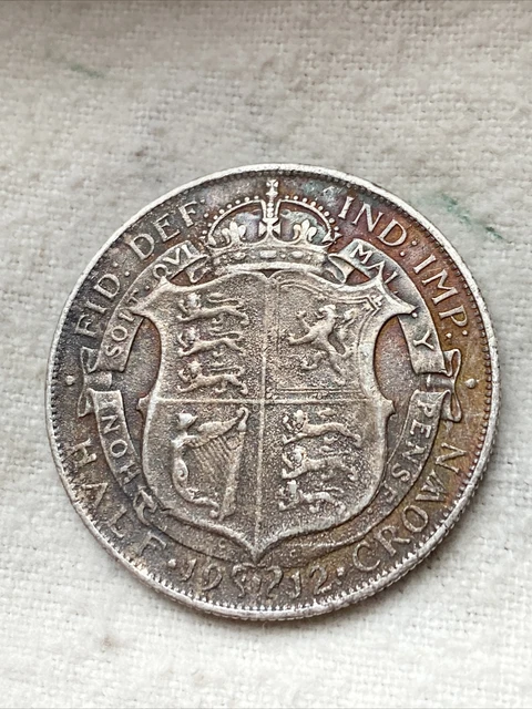 1912 GEORGE V SILVER HALF CROWN .925 Sterling Silver (VF+ GRADE) Beautiful Tone￼