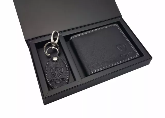 Designer Mens Leather Wallet & Keyring Boxed Gift Set Credit Card Cash Holder