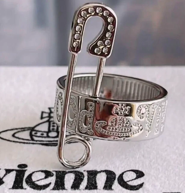 Vivienne Westwood Safety pin Ring Silver Size 7 Medium Accessory With box