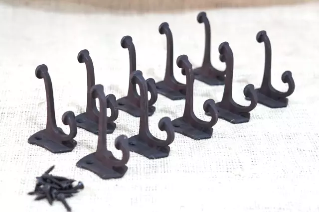 10 PCS Cast Iron Vintage Style Coat Hooks Hat Hook Rack Hall Tree Forged Black