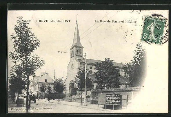 CPA Joinville-le-Pont, La Rue de Paris et l'Eglise 1908