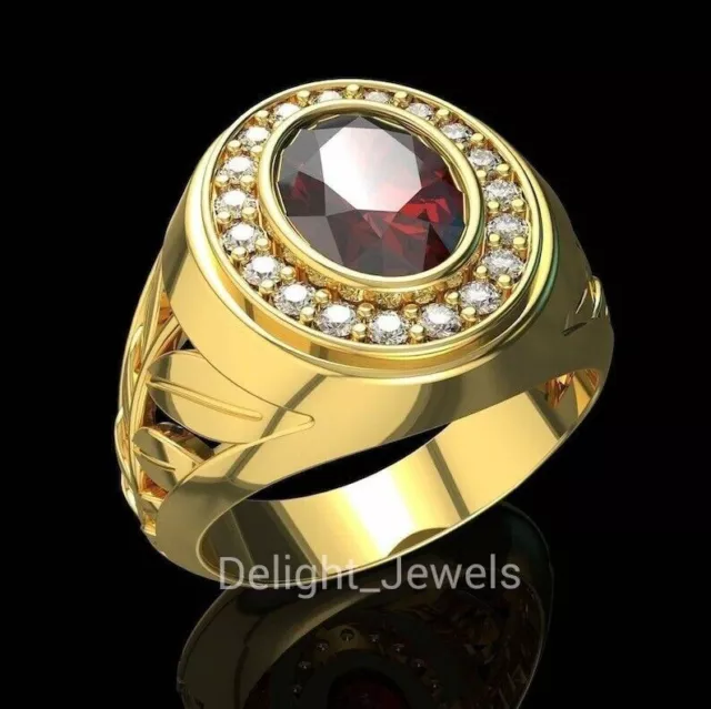 Solid 925 Silver Natural Garnet Gemstone Mens Unisex Official Ring ALL Size
