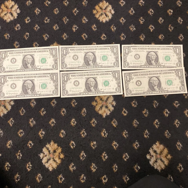 1963-B $1 Federal Reserve Note Lot of 7 UNC Joseph Barr Note