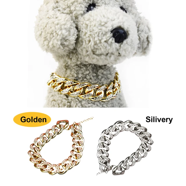 Haustier-Halsband, galvanisch, korrosionsbeständig, Kette, Strass, verstellbar,