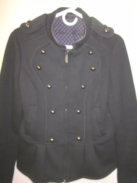 Steve Madden Women's Med Black Coat Bronze Buttons on Shoulders & Sleeves Jacket
