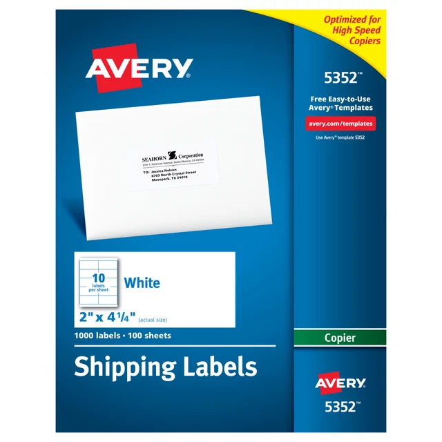 Copier Label, Mailing, 2"x4-1/4", 1000/BX, White