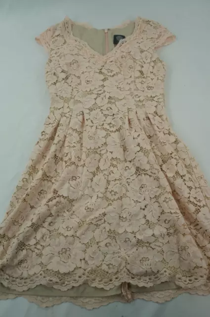 Vince Camuto Women 2 Pink Cotton Short Sleeve Floral Lace A-Line Dress O112