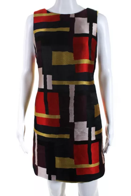 Alice + Olivia Womens Colorblock Print Boat Neck Mini Shift Dress Multicolor 6