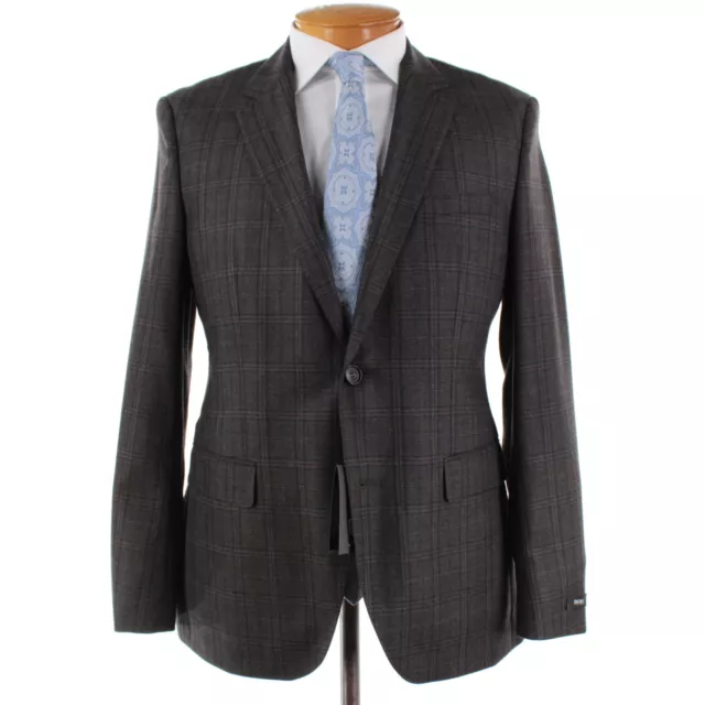 Hugo Boss NWT Silk Wool Blend Sport Coat Size 50 (40R US) In Brown w/ Blue Plaid