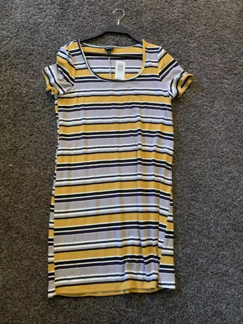 Torrid 0 Dress Womens Large 12 Striped Rib Knit T Shirt Gray Yellow Stretch Midi