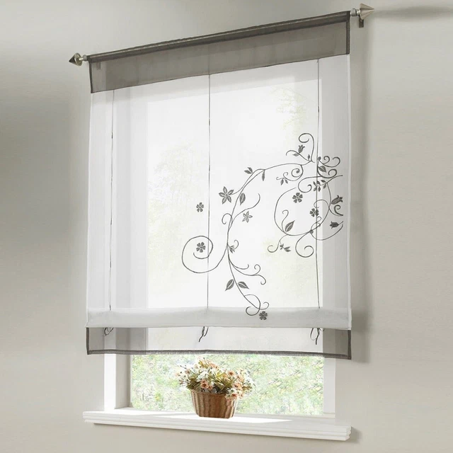 Tenda Romana In Voile Traslucido - Per Cucina E Balcone, Grigio, 80x155cm, 100% Poliestere - Foto 12