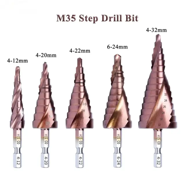 HSS High Speed Steel Cobalt Titanium Step Drill Bit Set Multiple Hole Hex Handle