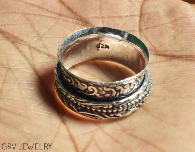 Handmade Spinner Ring Ethnic Jewelry 925 Silver Plated Us Size 7.5" R021-F118
