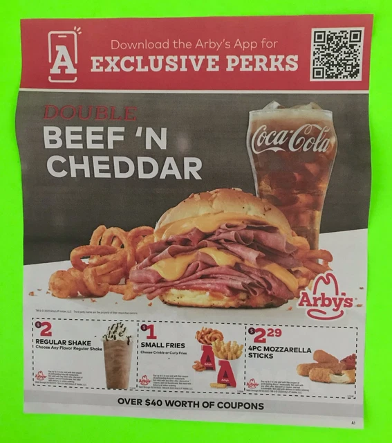 ARBY'S 15 COUPONNS on 1 sheet expires 9/30/2023 SHIPS TODAY