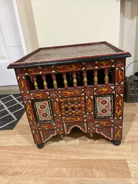 Vintage Moroccan hand painted Arabesque Wood square table, Coffee, End Table