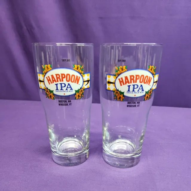 Harpoon IPA Beer Pint Glasses- Set of 2 16oz Boston MA Windsor VT India pale ale