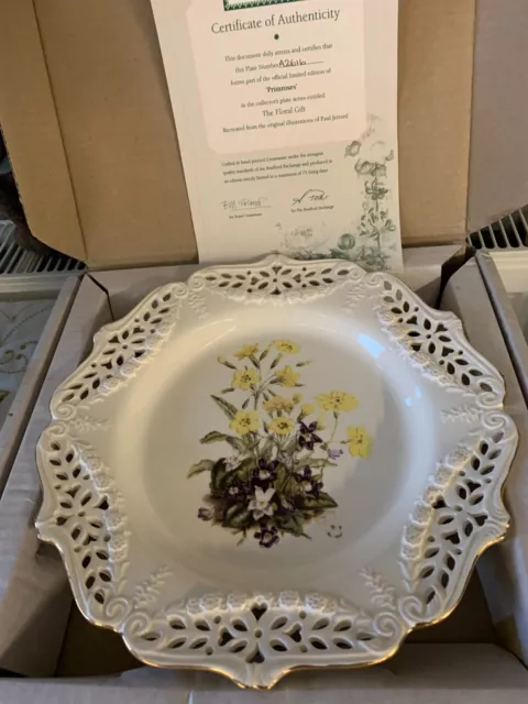 Royal Creamware Pierced Large Plate Primroses Paul Jerrard Perfect Boxed & Cert