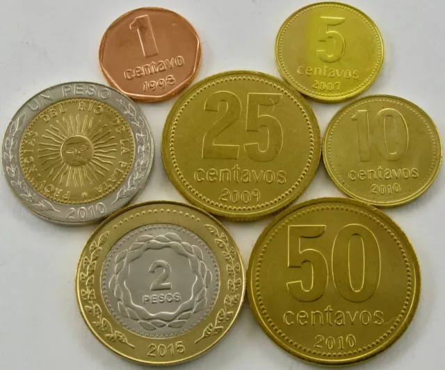 ARGENTINA 1 Centavo / 2 Pesos 1998/2015 - Lot of 7 Coins - UNC *