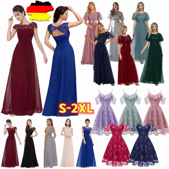 Damen Kleider Brautjungfer Hochzeit Cocktailkleid Faltenrock Party Abendkleid DE