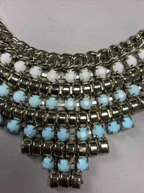 jennifer lopez silver tone/white/lt aqua bib statement necklace 3