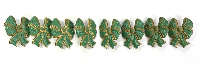 Vintage 1930's Metal Curtain Tie Backs Green Bows 2 1/4" Set of 8 3