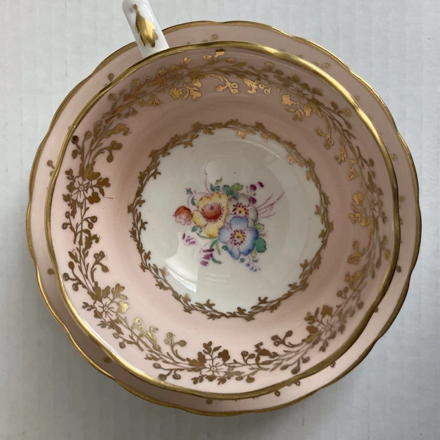 GROSVENOR Teacup & Saucer Pastel Pink Gold Gilded England Fine China Floral Set
