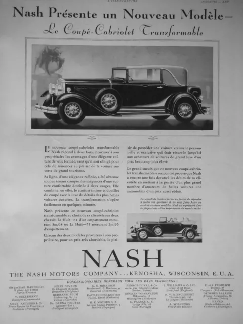 Publicité 1931 Nash Le Coupé Cabriolet Transformable - Advertising