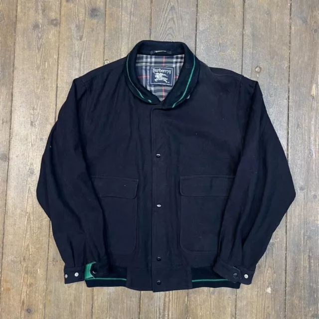 BURBERRY BOMBER JACKET Mens 90s USA Vintage Snap Button Wool Coat Navy XL 120.00 PicClick UK