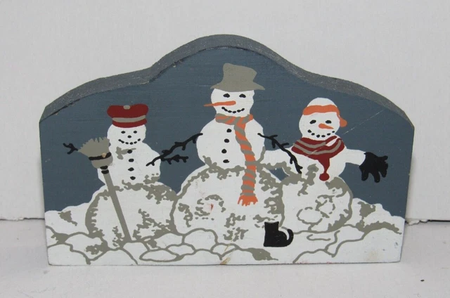 The Cat's Meow Village Wood X-Mas Hand Painted Three Snowmen Shelf Sitter
