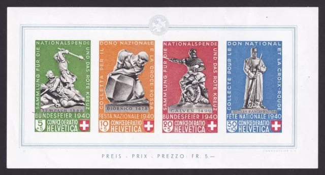 Schweiz Pro Patria-Block 1940 Mi.Nr. Bl. 5 postfrisch Mi.Wert 450 € (704)