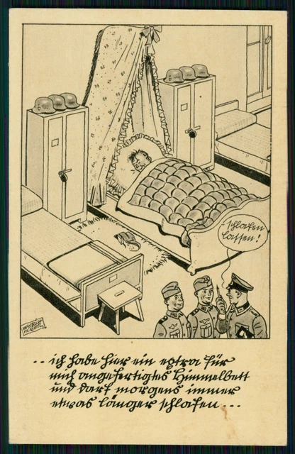 Ak Emmerich Huber Sig. Wehrmacht soldier life humor caricature on room Ak Emmerich Huber Sig. Wehrmacht soldier life humor caricature on room