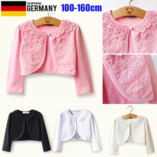 Kinder Mädchen Bolero Schulterjacke Langarm Spitze Cardigan Shrug Top Kurz-Jacke