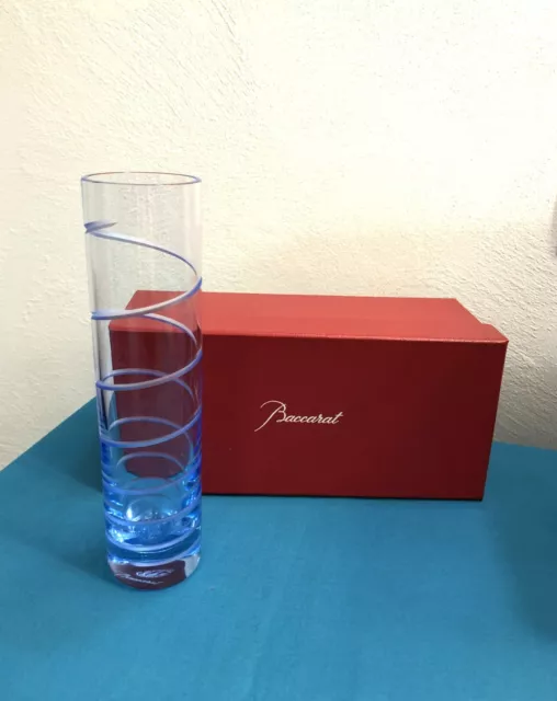 Vase cristal signé BACCARAT modèle ORGUE SPIRALE BLEUET 20 cm + boite Soliflore