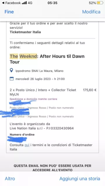 2 biglietti concerto the weeknd Milano 26/07/23 prato ingresso rosso