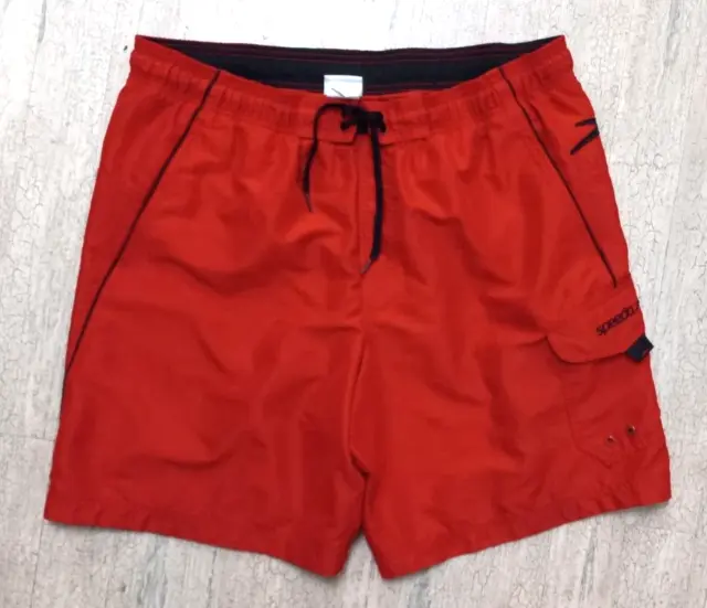 Speedo Mesh Lined Swim Trunks Elastic Waist Logo Board Shorts Mens Med Red