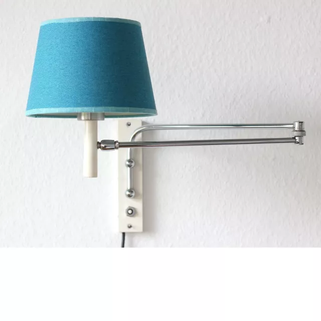 60er 70er Wandlampe Schwenkarm Gelenklampe + 3 Textil Schirme Lampe Leuchte 2