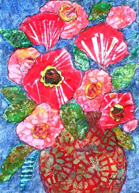 JANET LEO  sfa   ORIGINAL MIXED MEDIA   collage   GARDEN MEDLEY  floral