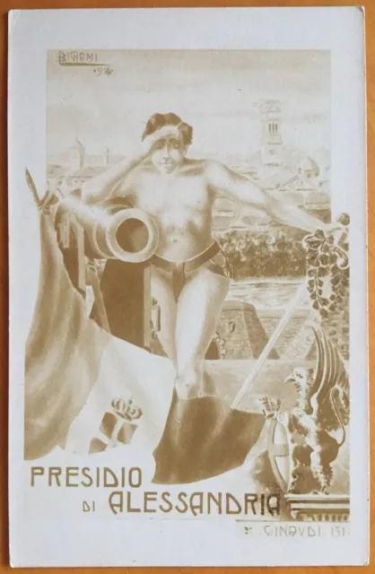 illustratore BIGIAMI Presidio di Alessandria cartolina 1900 litografica militare
