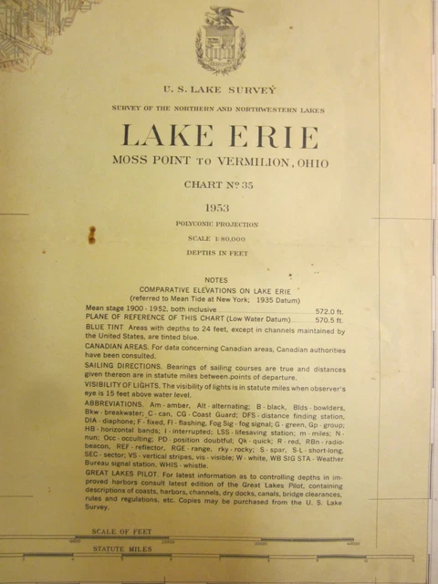 ARMY CORP ENGINEERS Maritime Survey Chart Map 1953 Lake Erie Vermilion ARMY CORP ENGINEERS Maritime Survey Chart Map 1953 Lake Erie Vermilion