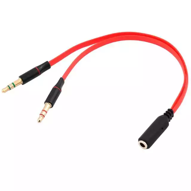 Adaptador de Mini Jack Hembra TRRS a 2 AUX Macho TRS Auriculares Microfono Rojo