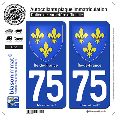 2 Stickers autocollant plaque immatriculation : 75 Ile de France - Armoiries