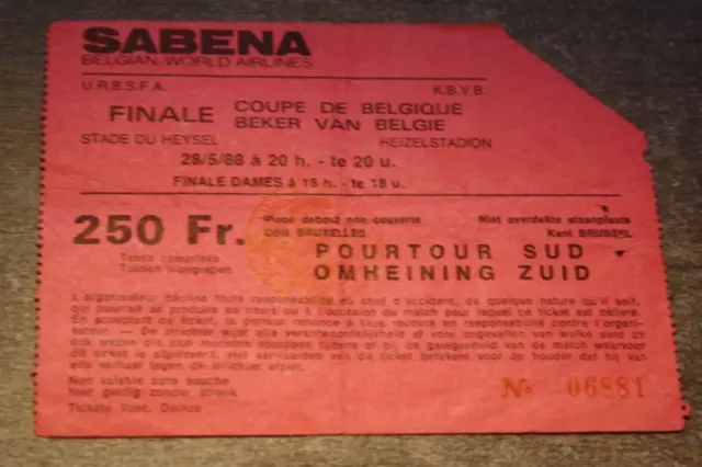 Ticket )) ANDERLECHT V STANDARD DE LIEGE - finale coupe Belgique 1988