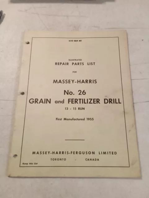 1955 Massey Ferguson  No.26 Grain & Fertilizer  Drill Repair Parts List