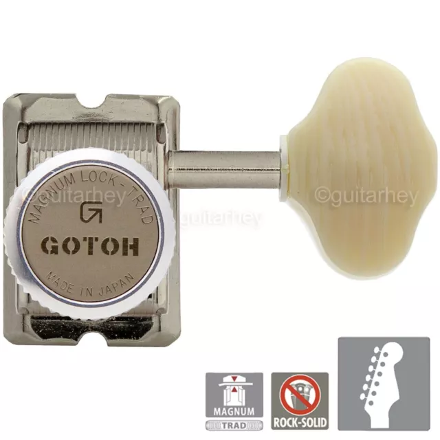 NEW Gotoh SD91-M6 MGT Locking Tuners Set 6 in line STAGGERED Ivory - NICKEL
