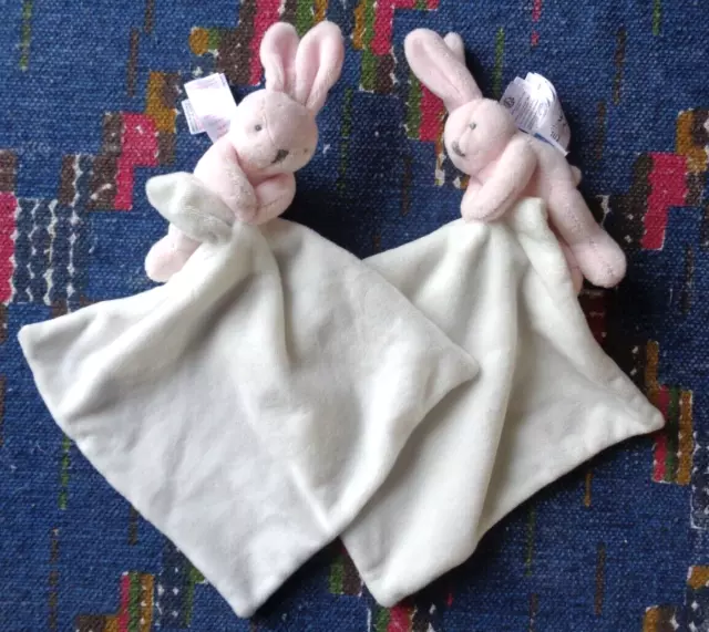 Op/  Lot De 2 Doudou  Mouchoir Jacadi Lapin Blanc Rose Etat Neuf