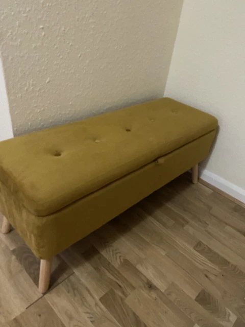 Lovely Velvet Storage Ottoman On Wooden Legs “”VGC””