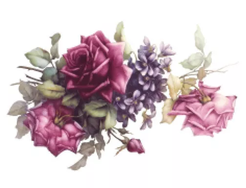 Vintage Image Victorian Pink Purple Roses Floral Bouquet Waterslide Decals FL130